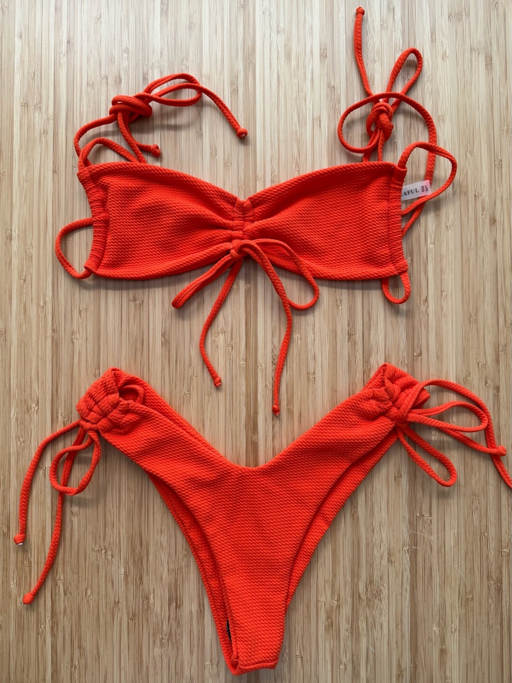 NWT ZAFUL Coral Red Tie-Front Bikini Set